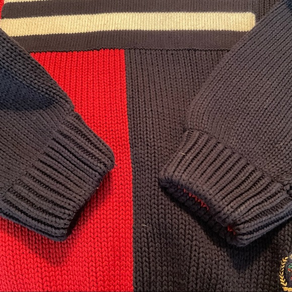 Tommy Hilfiger Size L Red, White and Navy Blue Sweater - Picture 4 of 7